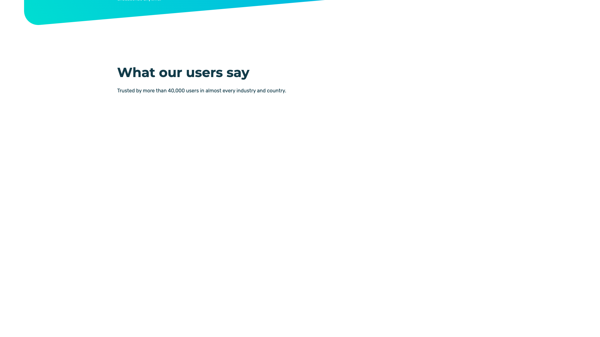 Testimonials section highlighting user feedback