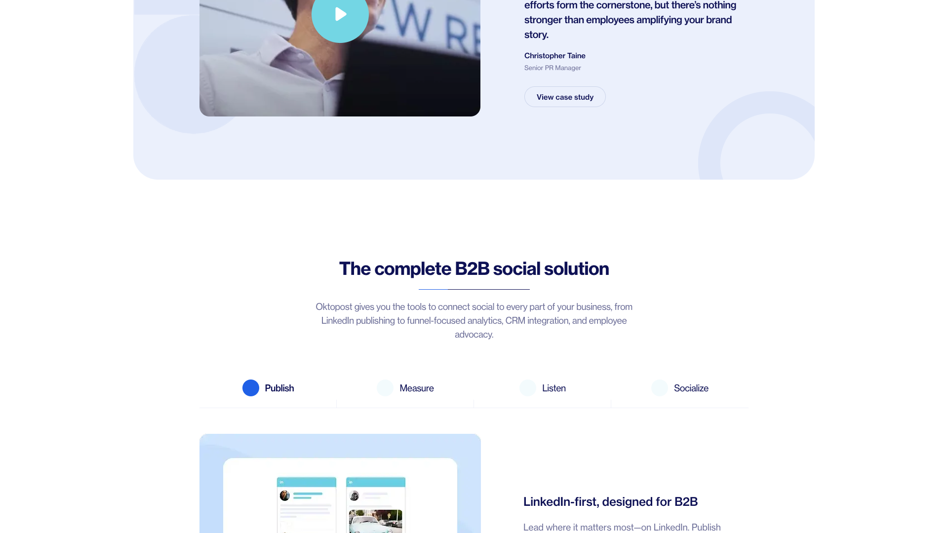 Features section highlighting Oktopost's capabilities