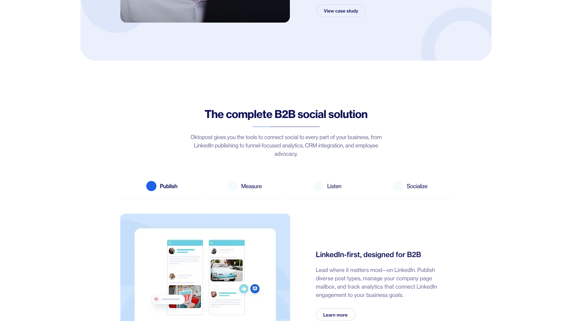 Customer success section showcasing testimonials and case studies