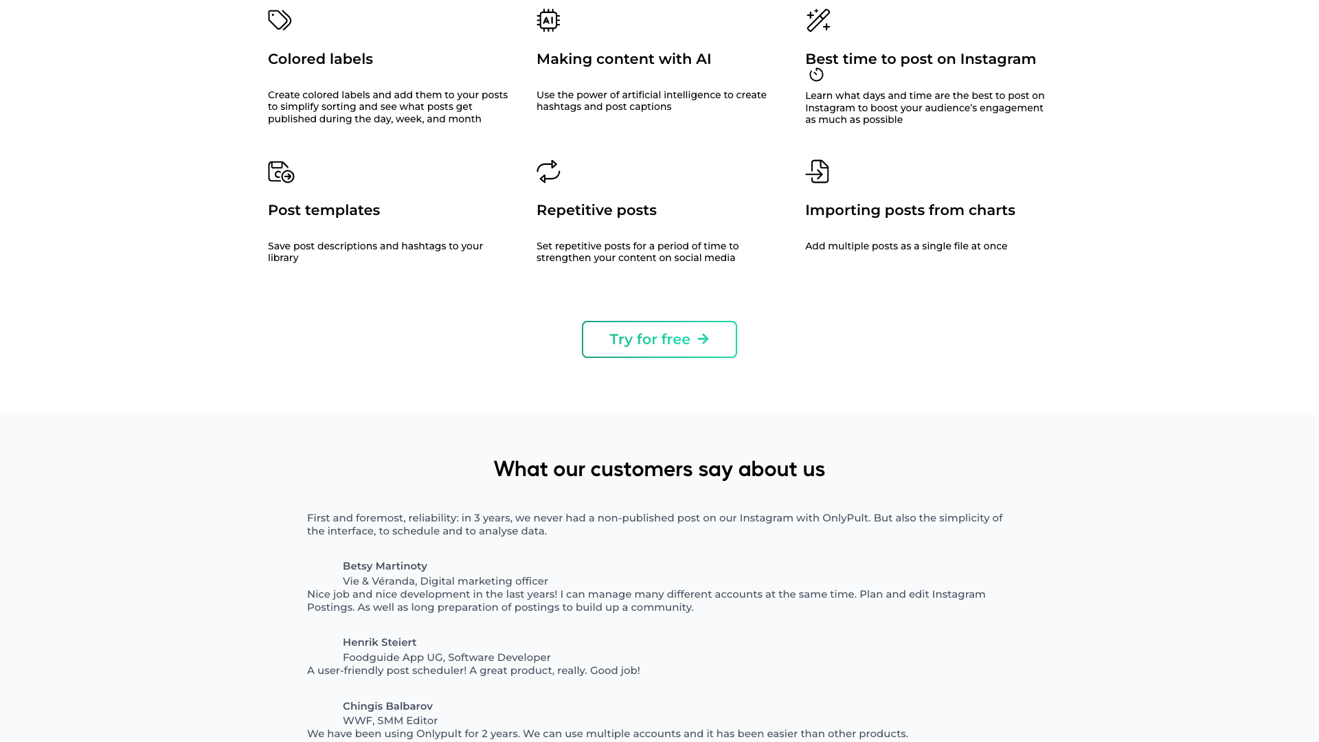 Analytics features section on Onlypult homepage