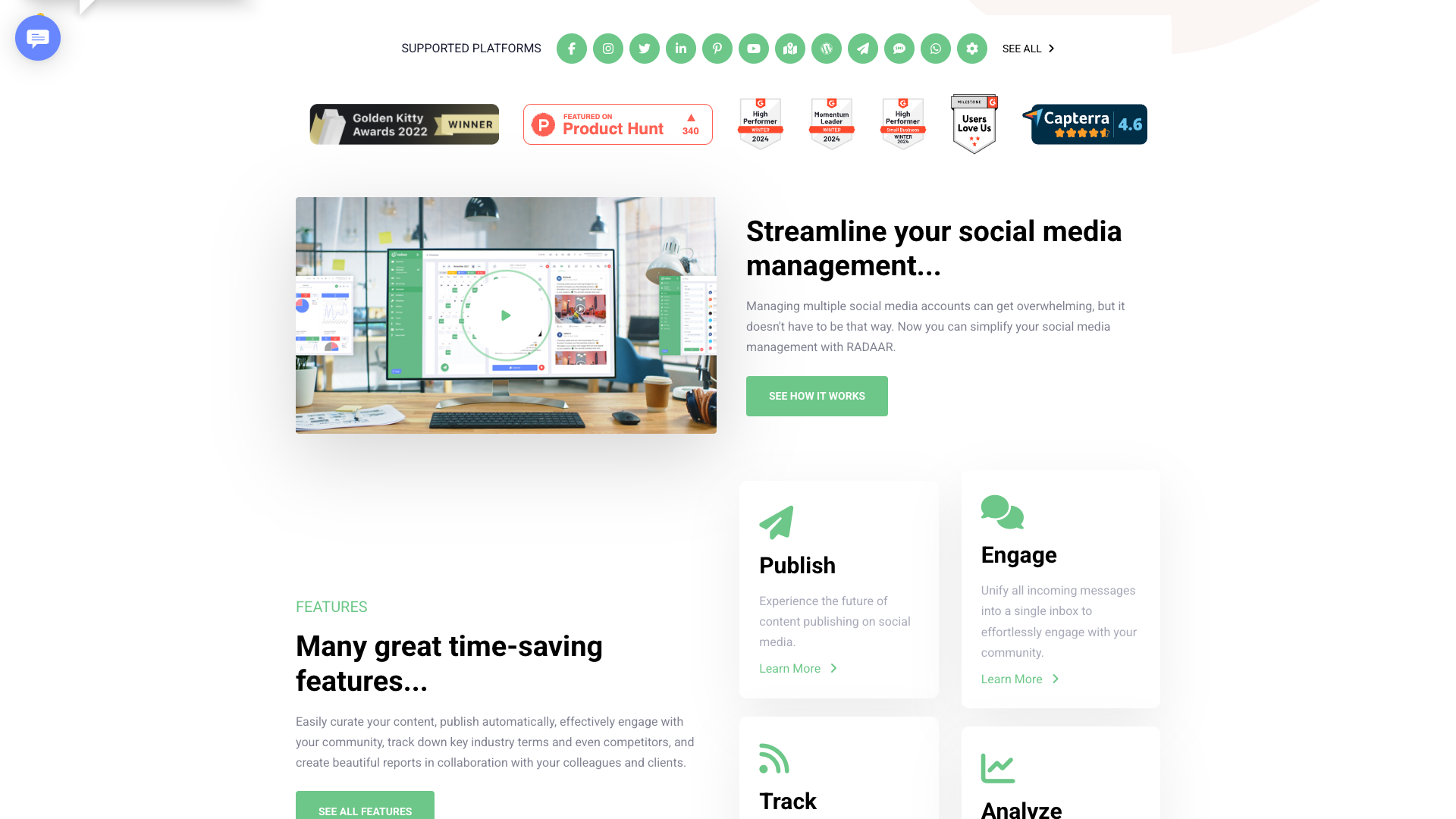 Key features section on RADAAR homepage