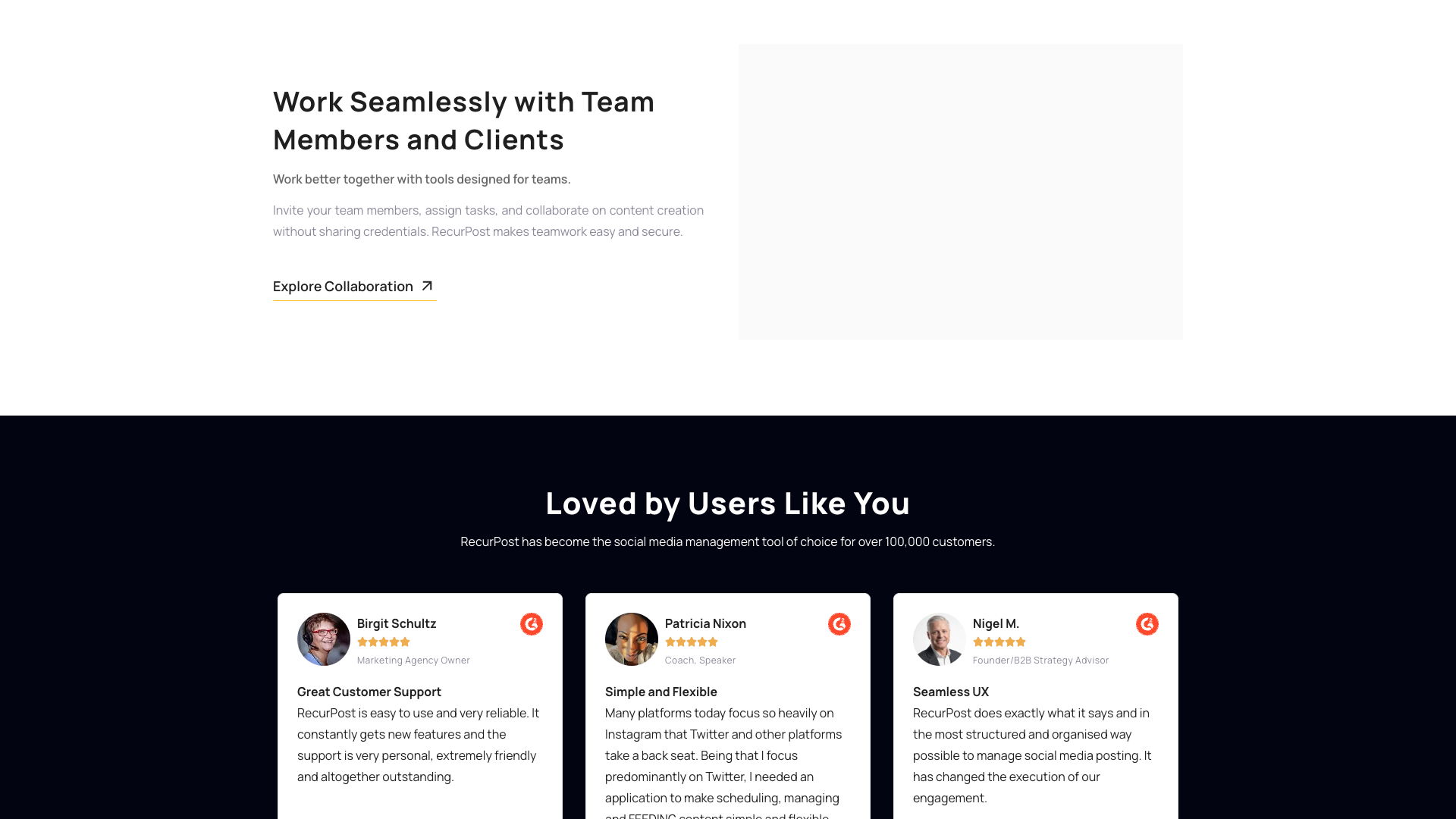 Features page showcasing RecurPost's key functionalities