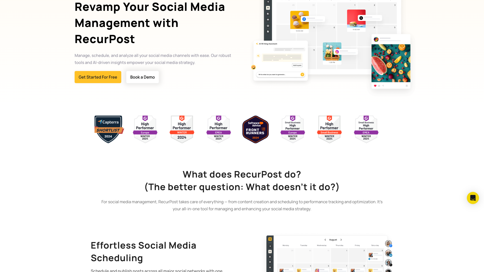 Features of RecurPost highlighting social media management tools