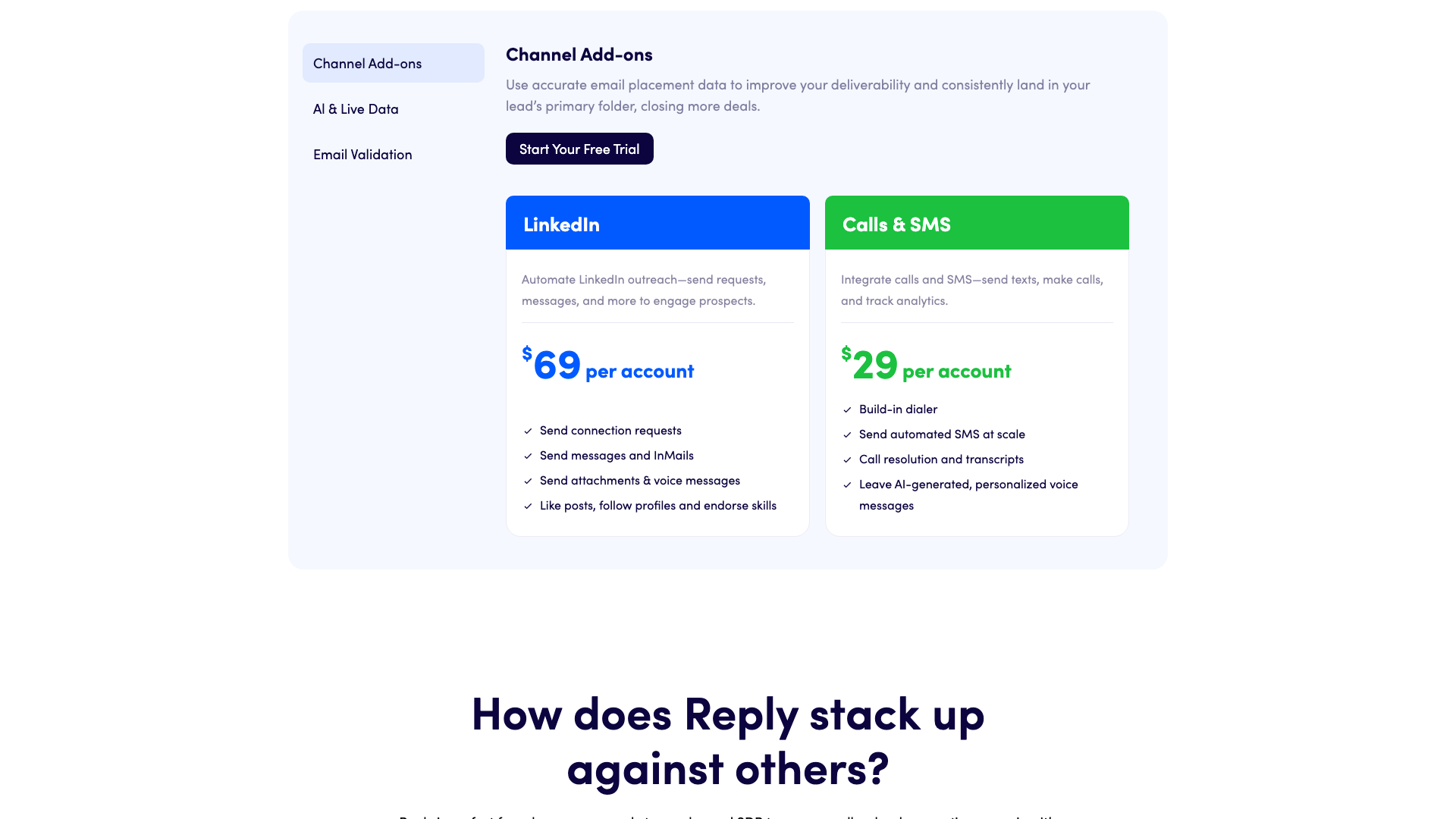 Pricing table showing plans