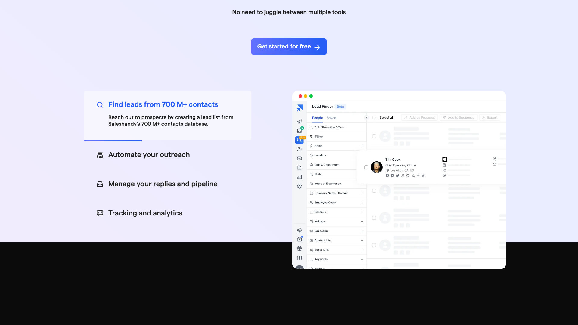 Features section on homepage highlighting all-in-one capabilities