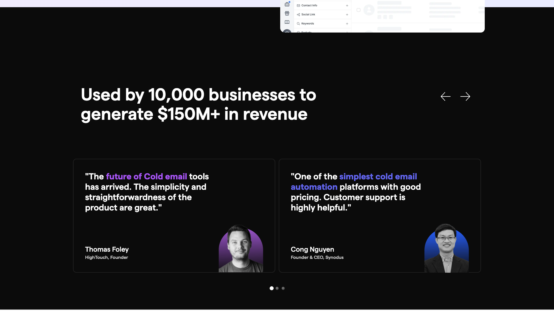 Features section on homepage