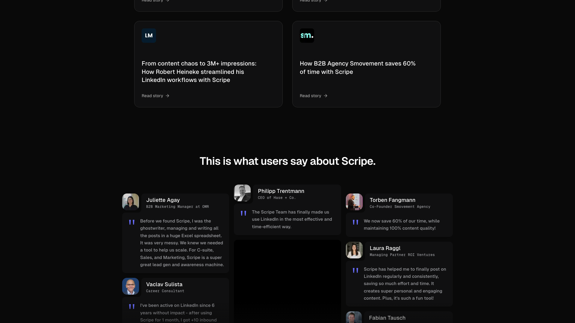 Customer testimonials showcasing user experiences