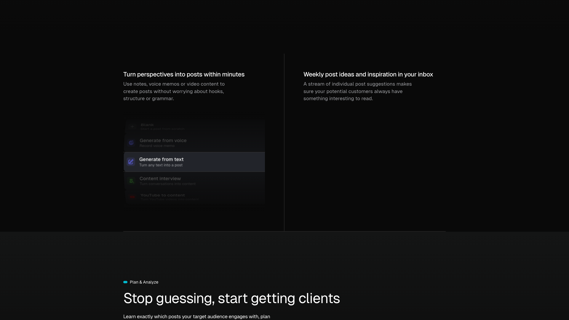 Features section on homepage detailing Scripe's capabilities