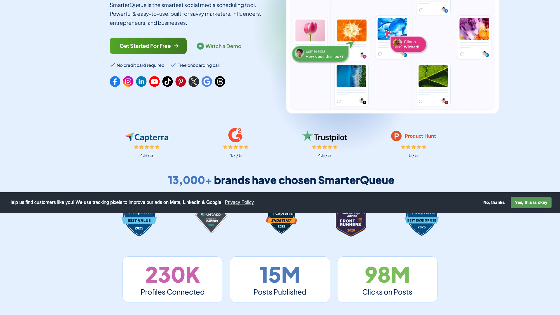 Analytics features section on homepage