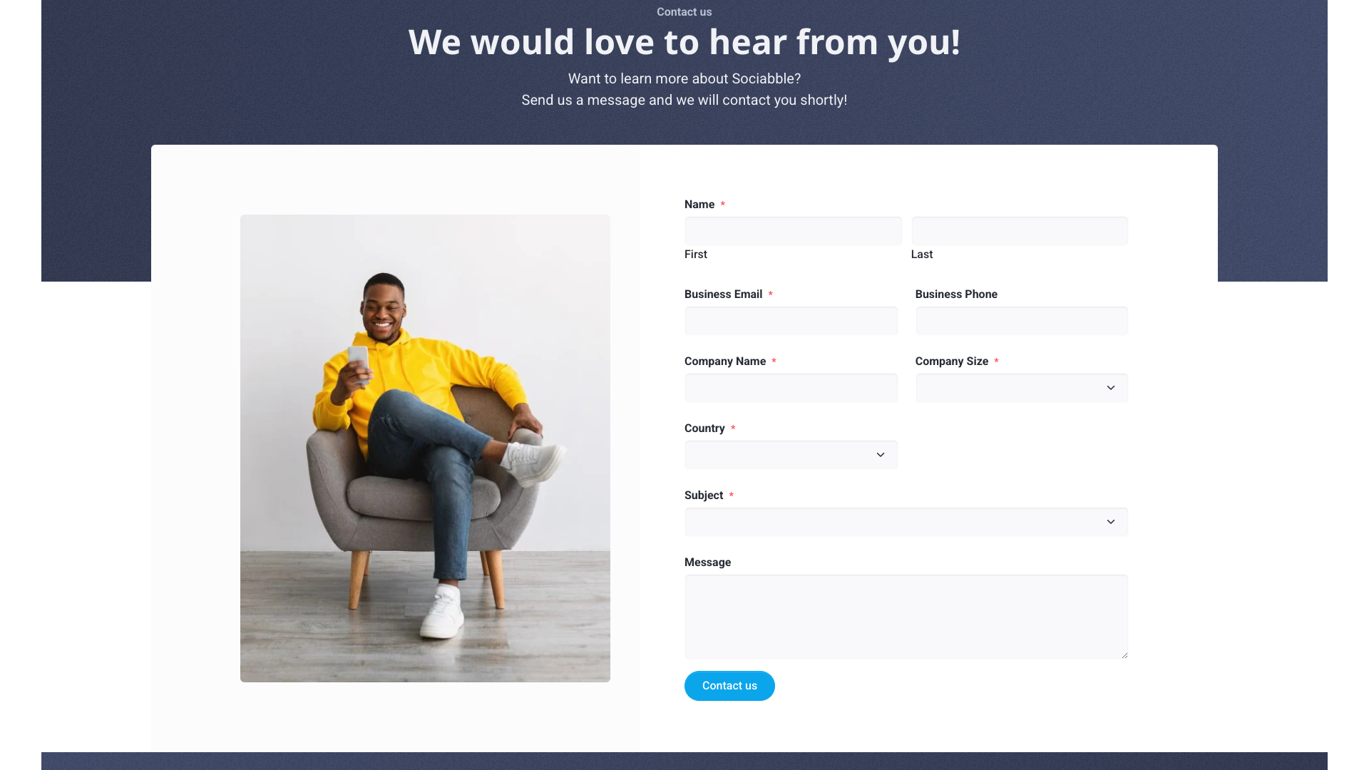 Contact Us page for demo requests and qualification details