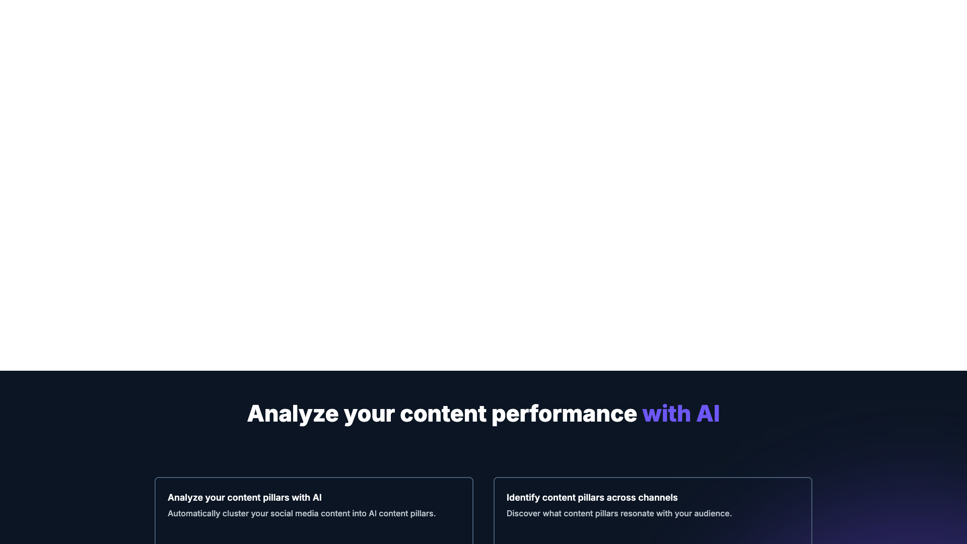 Features section on homepage highlighting Analysis & Benchmarking, Social Media Content Analysis, and Social Media Data Integration