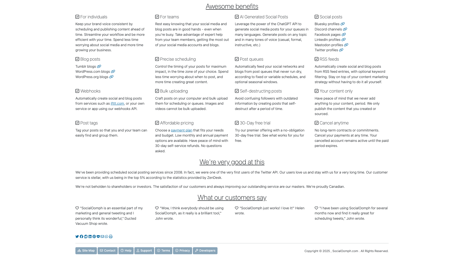 Customer testimonials section highlighting user satisfaction and support quality