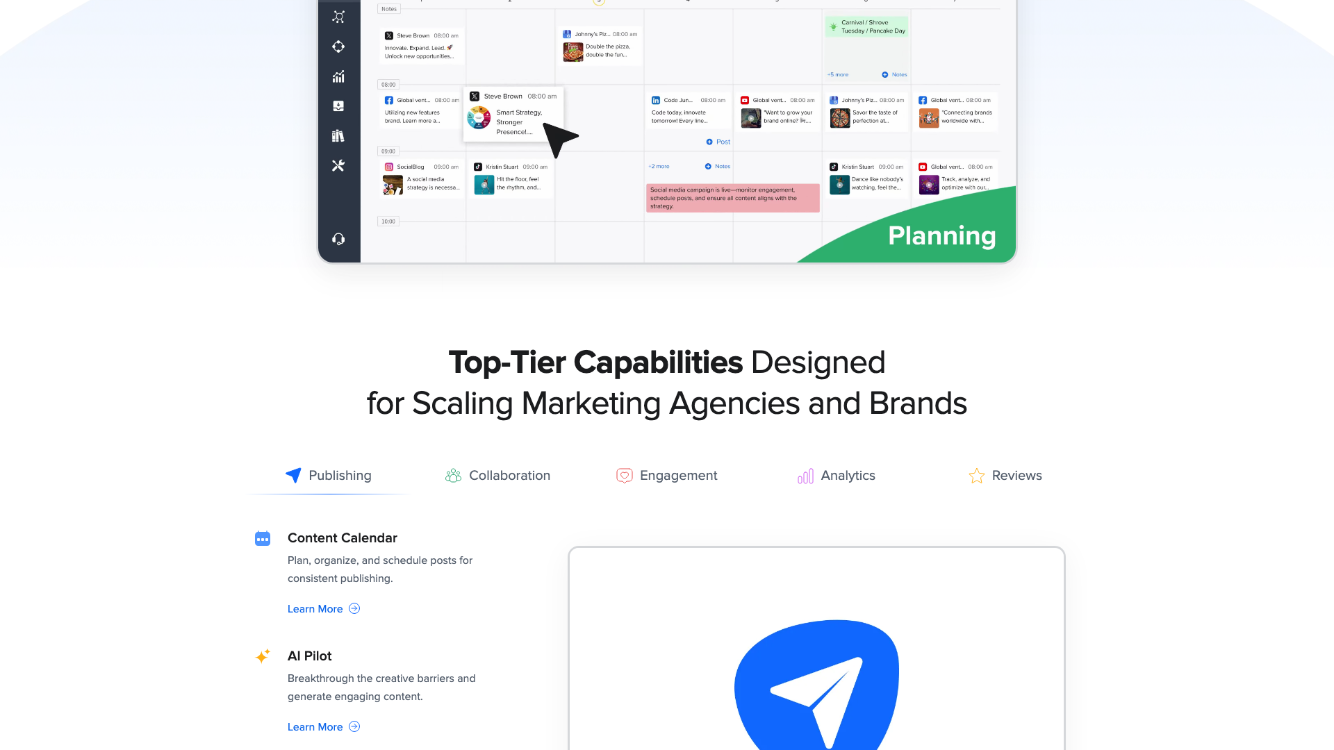 Features section on homepage highlighting key capabilities