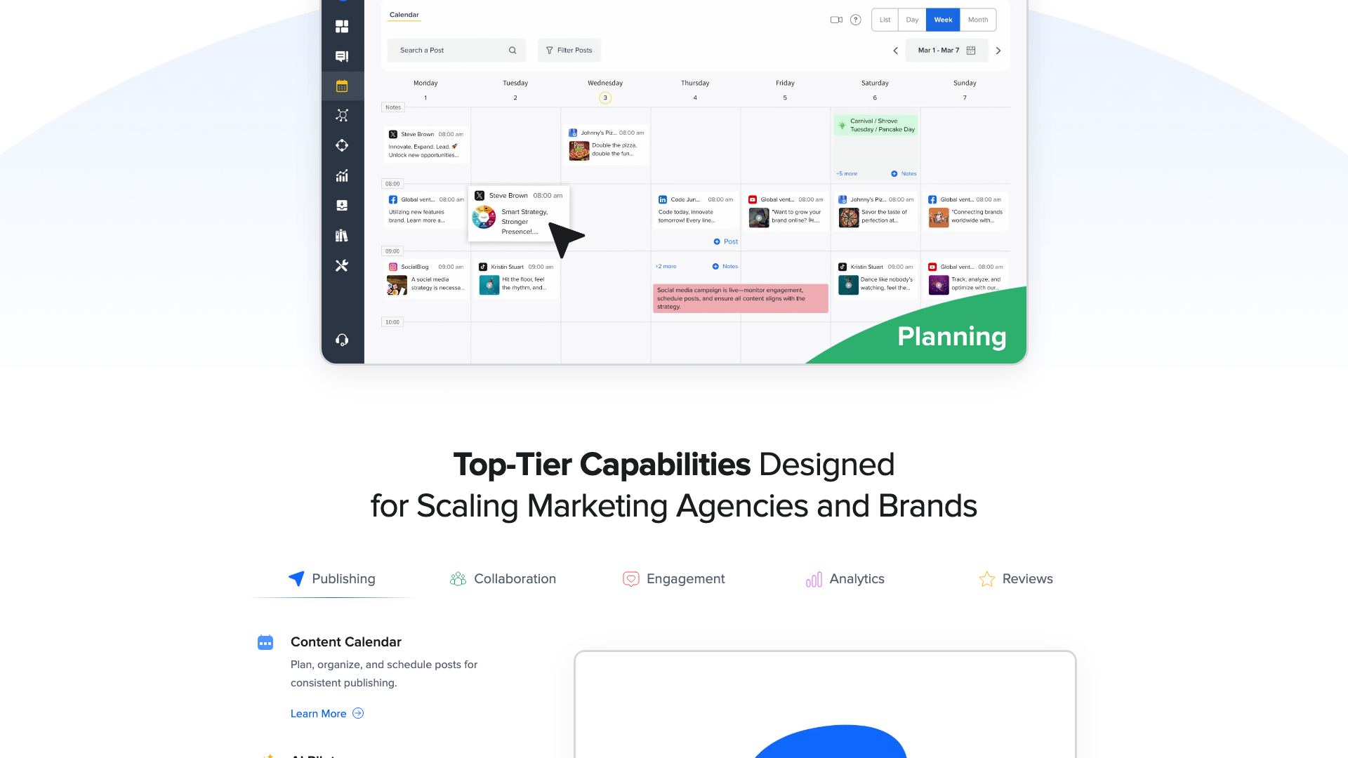 Collaboration features section on homepage emphasizing team roles and approvals