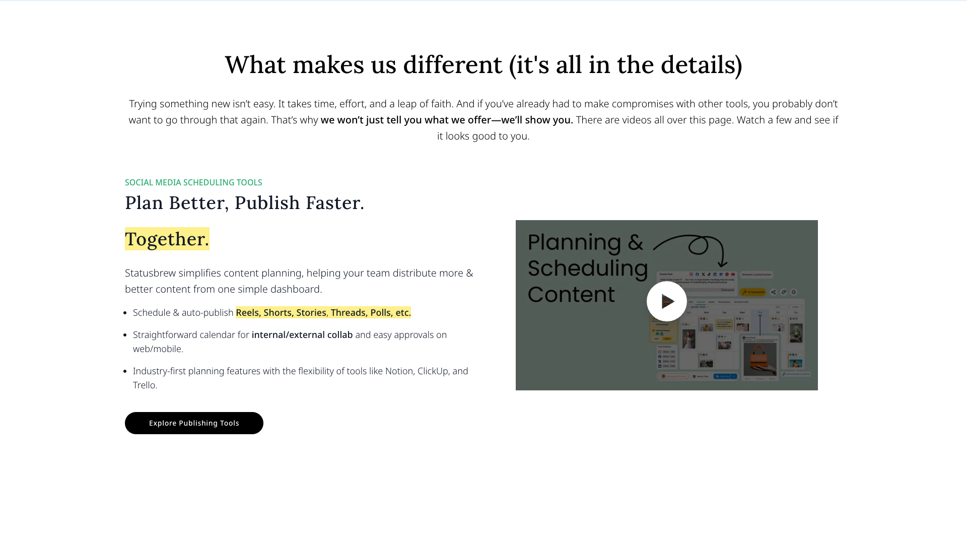 Features section on homepage