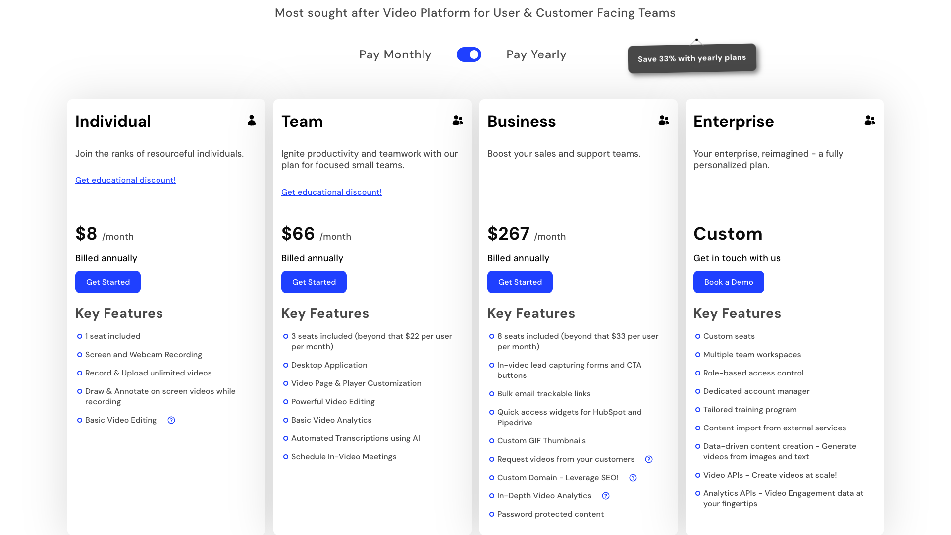 Pricing table showing plans