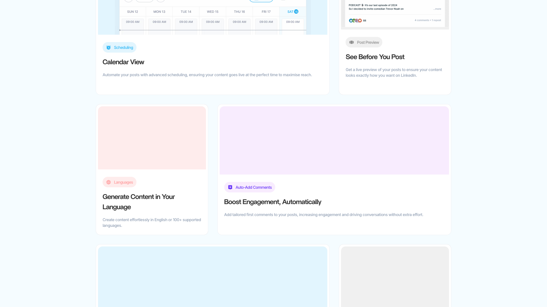 Overview of features on the homepage