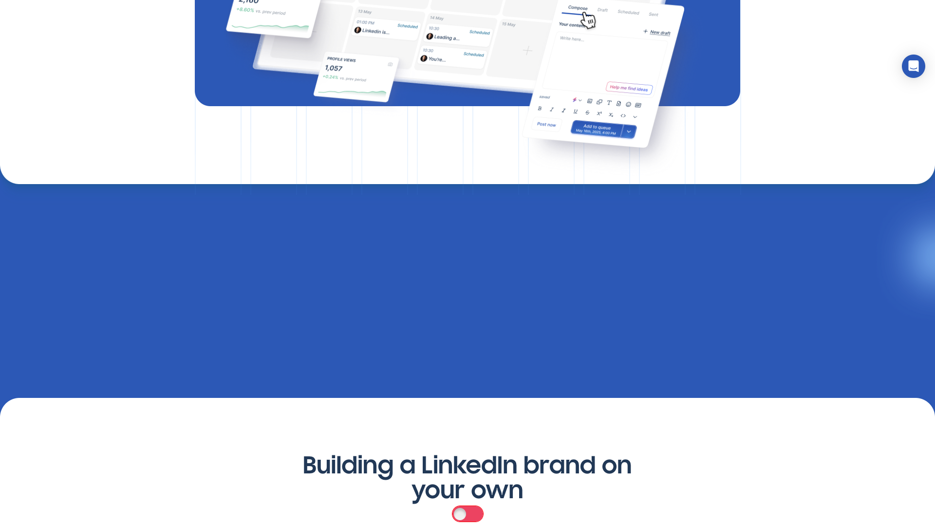 Features section on homepage highlighting AI-powered tools for LinkedIn growth