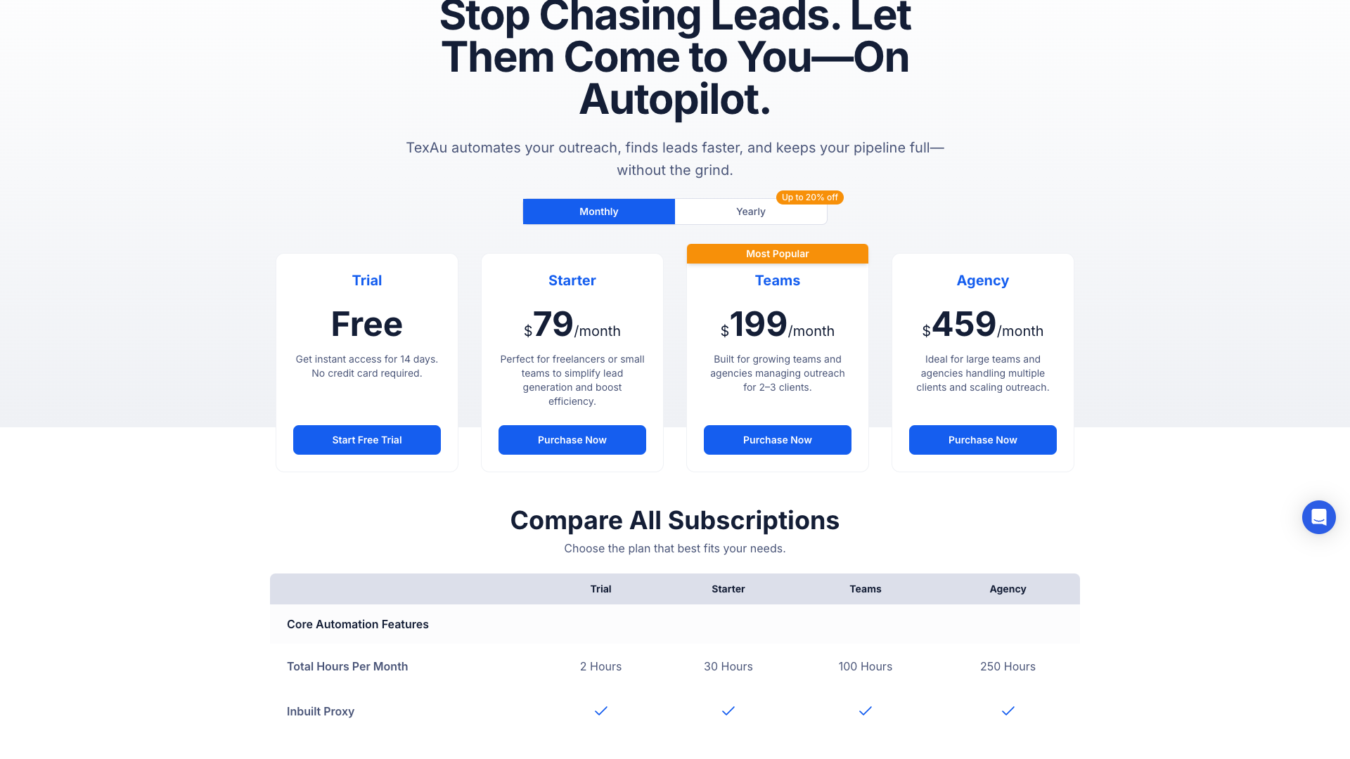 Pricing page showing transparent pricing options
