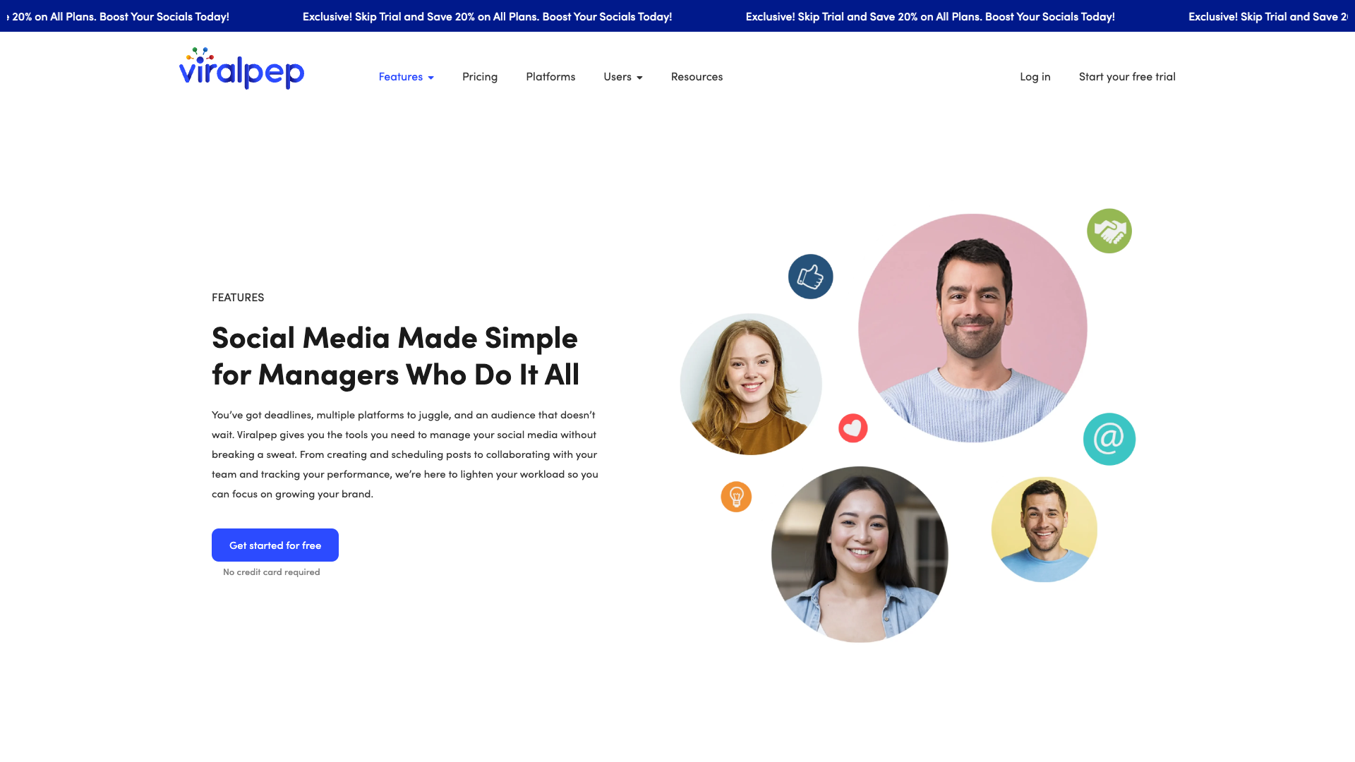Features page detailing the capabilities of Viralpep