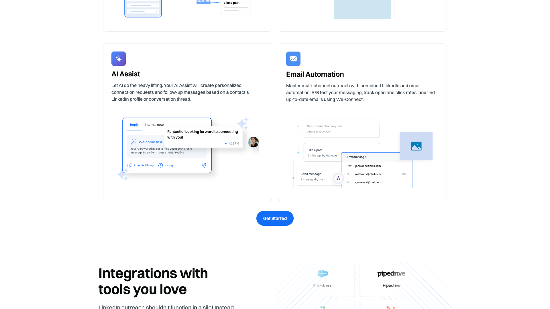 Features section on homepage highlighting key functionalities