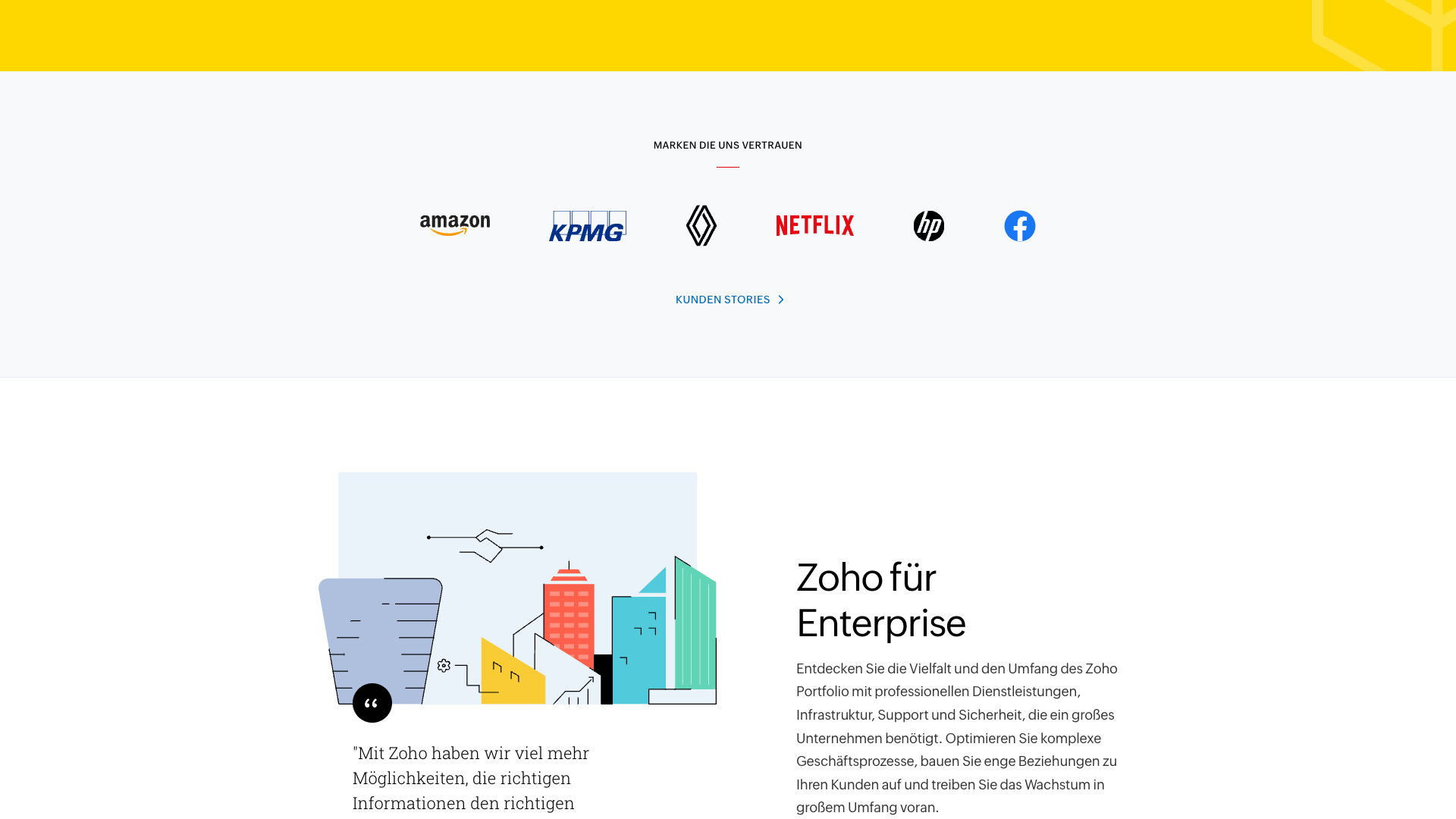 Testimonials section on Zoho homepage
