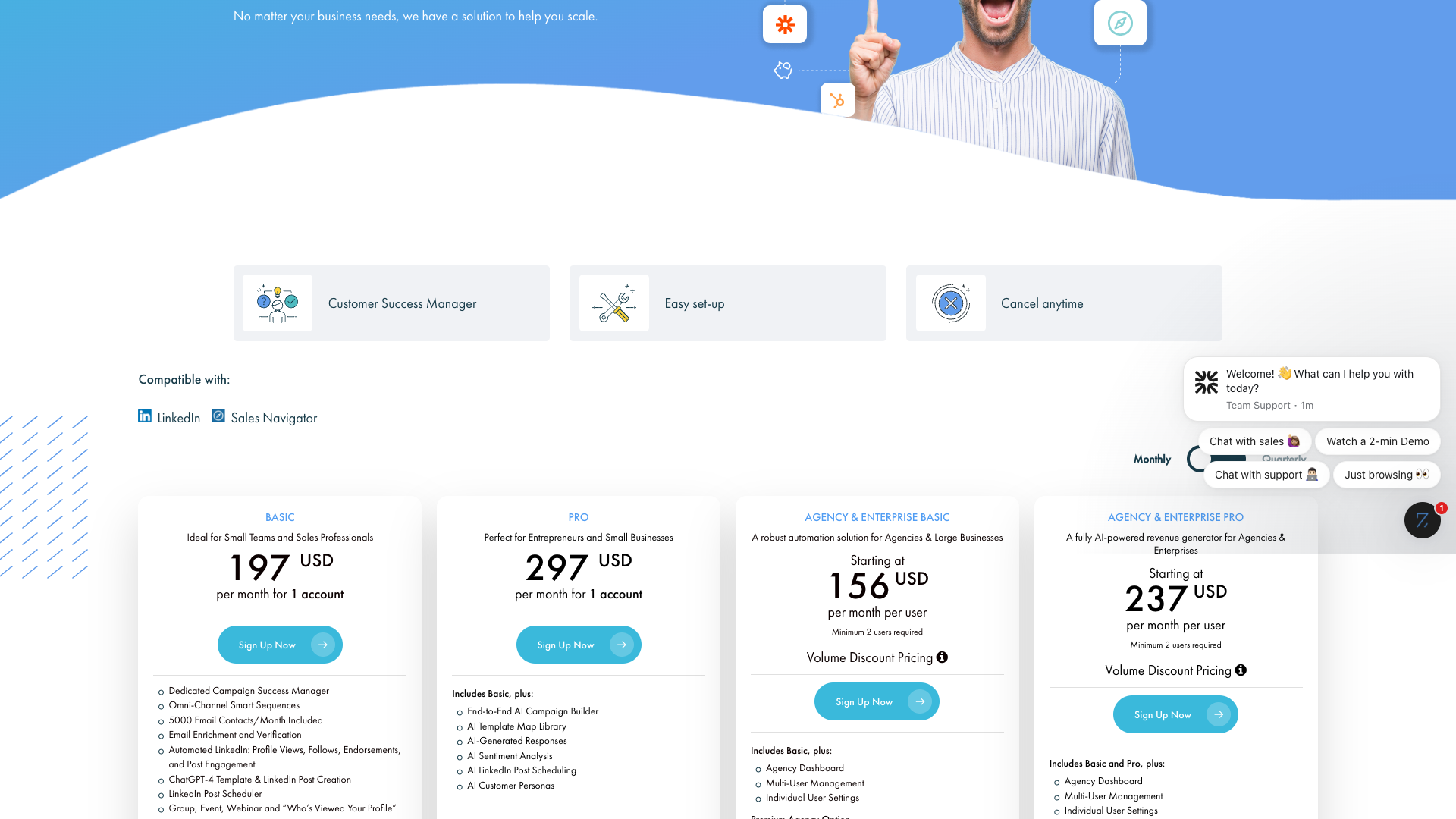 Pricing page showing subscription plans for Zopto