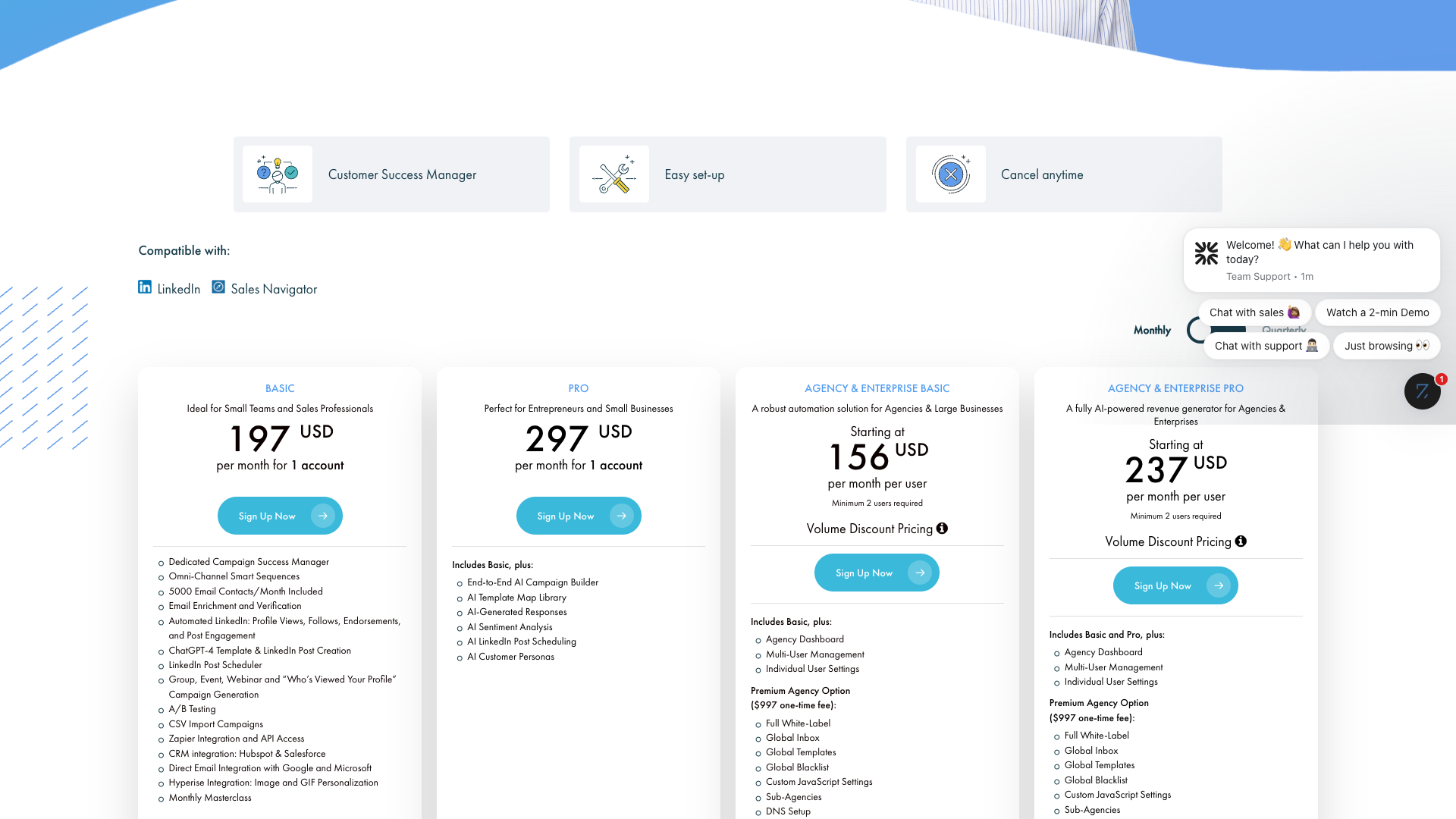 Pricing page showing different plans for Zopto