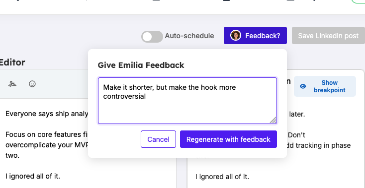 Give Emilia feedback