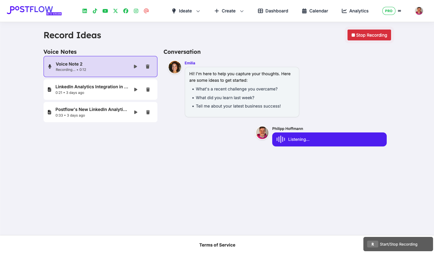 Record ideas and get interviewed